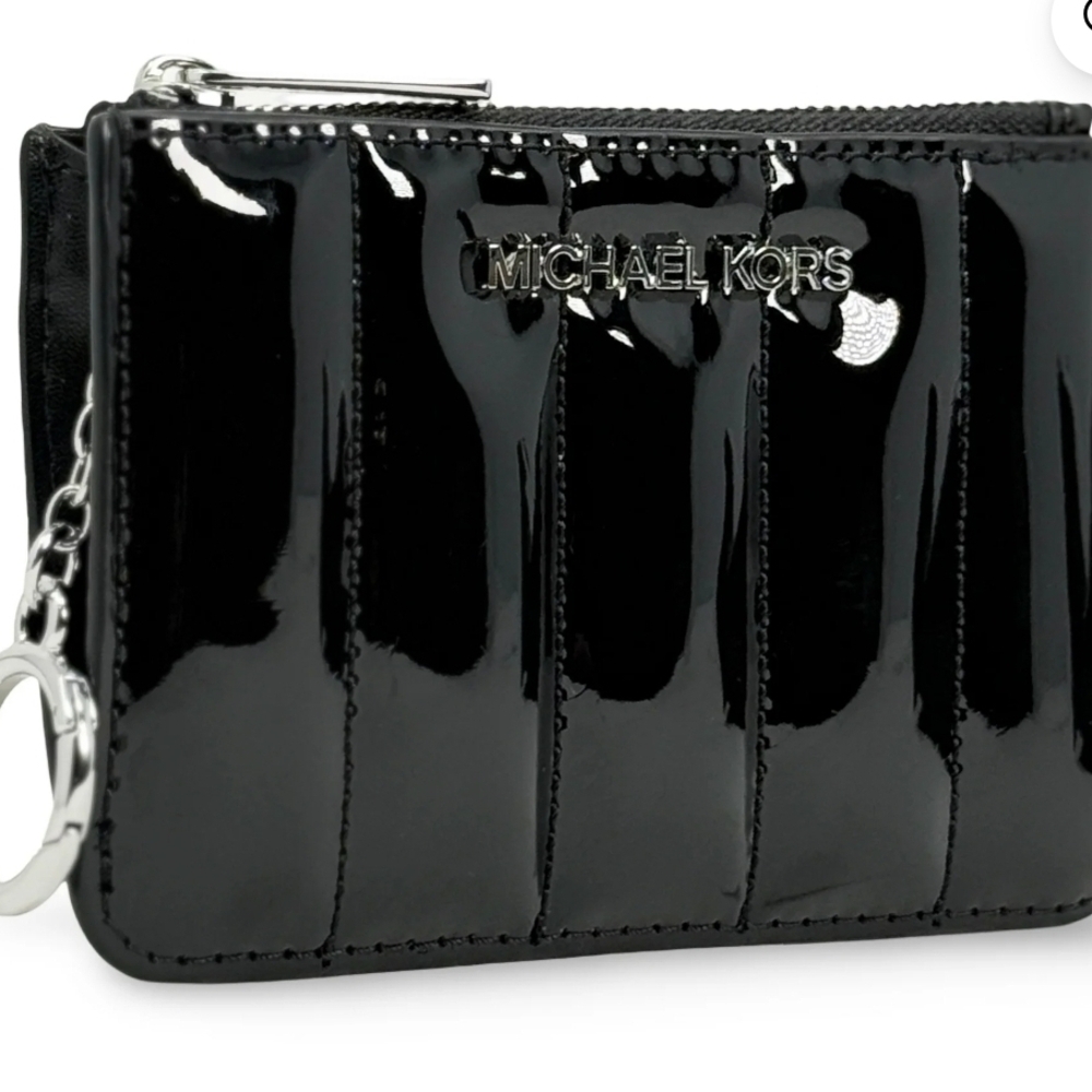 Michael Kors Black Jet Set Travel Faux Patent Leather Coin Purse. NWT!